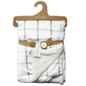 Wholesale - 30x40" White/Grey Check Print and Sherpa Backing Mink Throw C/P 48, UPC: 634894062396